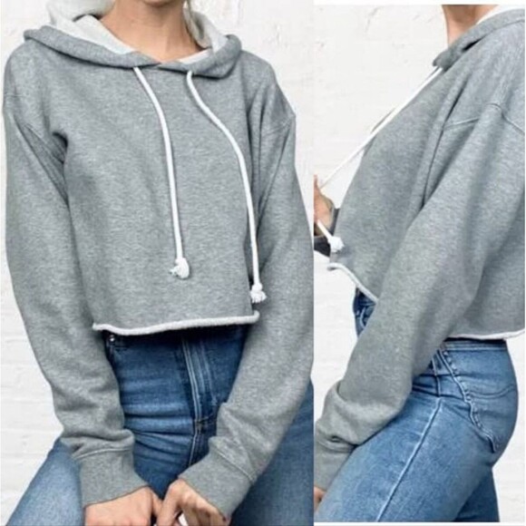 Wild Fable gray cropped hoodie with drawstring, M - Picture 4 of 9
